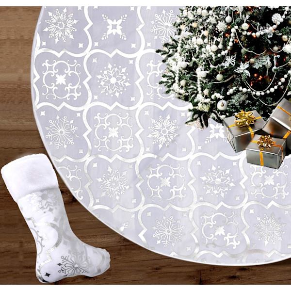 Julgransmatta julgransdekoration vit set