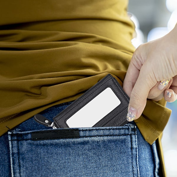 Lille læderpung til kvinder, dame lynlåspung, RFID