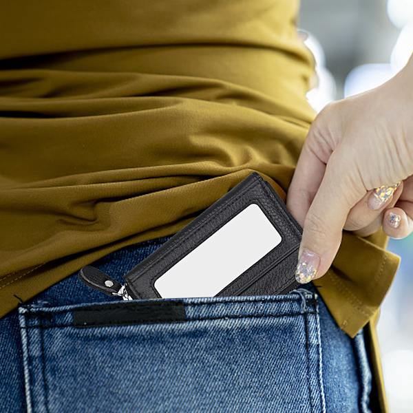 Liten skinnveske for kvinner, dame glidelås lommebok, RFID