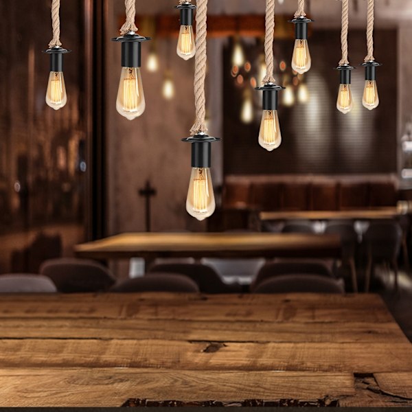 Amerikansk lantlig retro stil järnhängande lampa 1m E27 sockel hampa rep lamphållare AC85-265V
