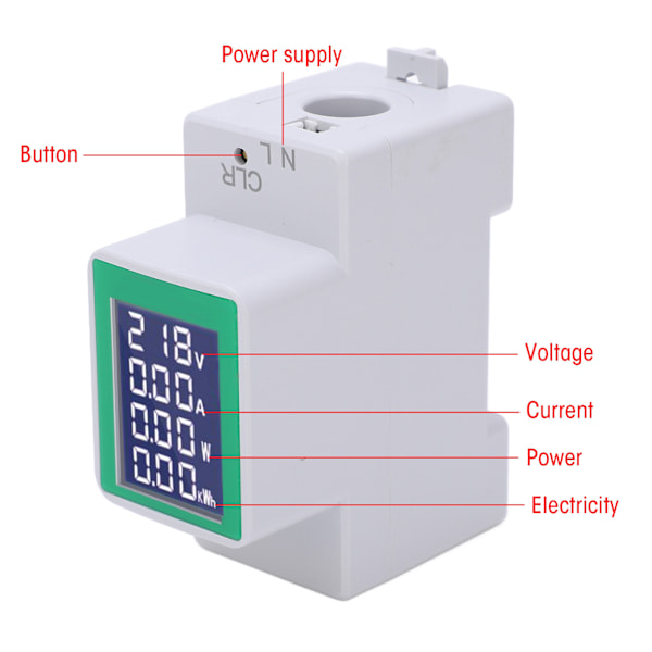 PZEM‑008 LCD Digital Display Amperemeter Voltmeter Multifunktionel Skinne Wattmeter AC 50‑300V