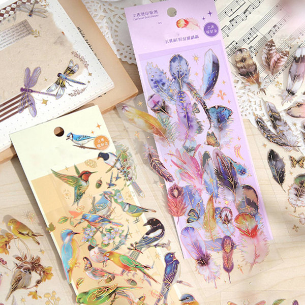 3-delat Fjäder Journal Stickers PET Konst Journal Utsmyckning Scrapbooking DIY Konst Hantverk
