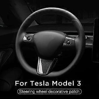 Bil Interiörskydd för Tesla Model 3 Y 2017-2020 Kolfiber Ratt Skyddsram Patch