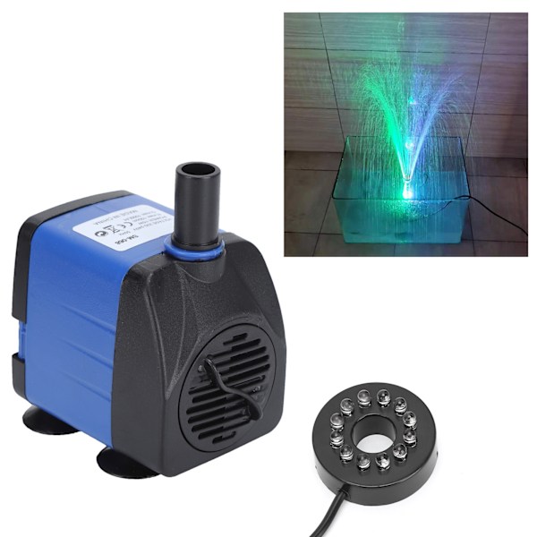 Akvariumspump med LED-belysning, tyst, nedsänkbar, blå, EU-kontakt, 220V