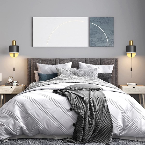Roterbar Lampa med Nordisk Design, Lamphållare i Massivt Trä och Sladd för Mysig Belysning i Sovrum, Vardagsrum, Kök, Hall (Svart och Guld)