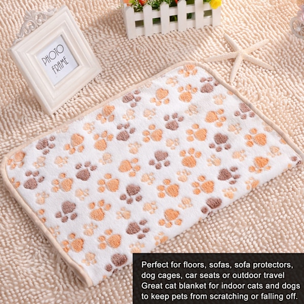 3-pack Hundtass-Fleecefilt Korallfleece Söta Hundtass-Tryck Bittbeständig Mjuk Varm Sovmatta för Husdjur Hundar Beige S