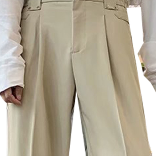 Mænds Suit Bukser Straight Leg Wide Leg Bløde Åndbare Elastiske Mænds Løse Casual Bukser til Forår Efterår Khaki XL