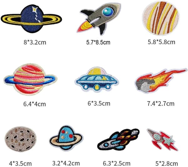 Broderat strykmärke, 21 st broderade strykmärken med planeter