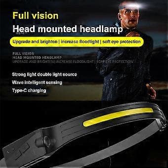 2PK Hodelykt COB LED Oppladbar Hodelykt Lommelykt Arbeidslys Bar Hodebånd USB