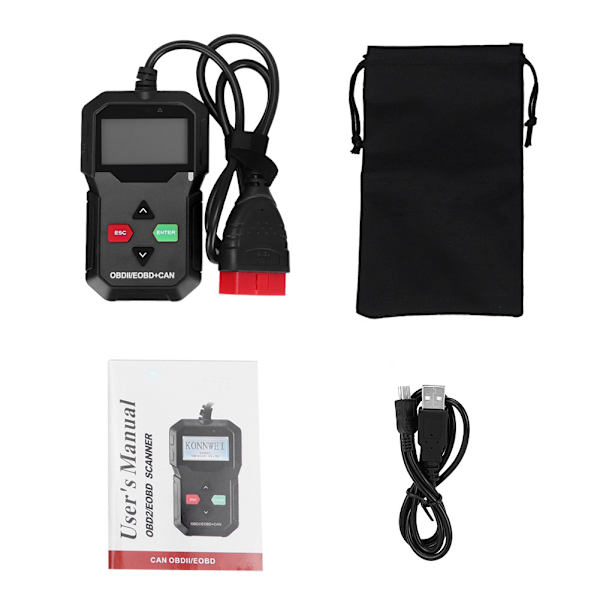 KW590 Auton Diagnostiikkatyökalu OBDII CAN Skanneri Virhekoodinlukija Detektori Instrumentti (Musta)