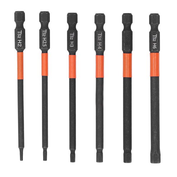 6-pack Elektrisk Slagmejsel Korsborr Stark Magnetisk Svart 1/4 tum Hex Skaft Skruvmejselbitsats