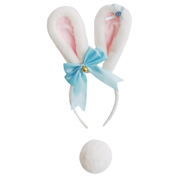 Bunny Ears and tail Set, Plysch Easter Rabbit Ears Pannband Svans White pink+sky blue