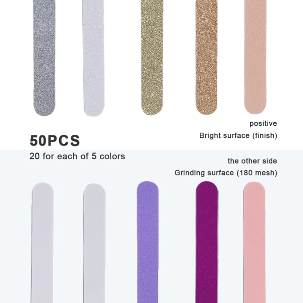 50 stk Negle Glitter Farverige Nail File Strips Manicure og