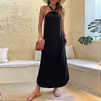 Off Shoulder Kjole Ærmeløs Blød Åndbar Polyester med Lommer Dametøj