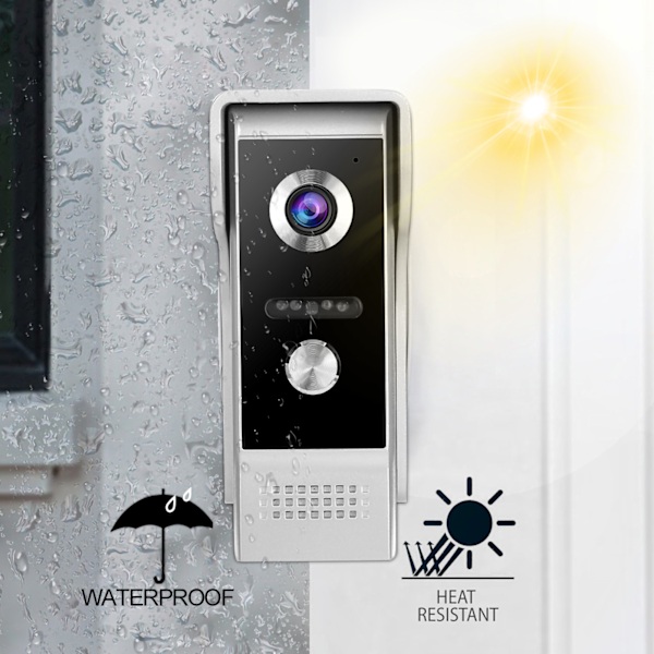 7 tommer HD Videodørtelefon Dørklokke Intercom Kamera Monitor Hjemmesikkerhedssystem 100-240V