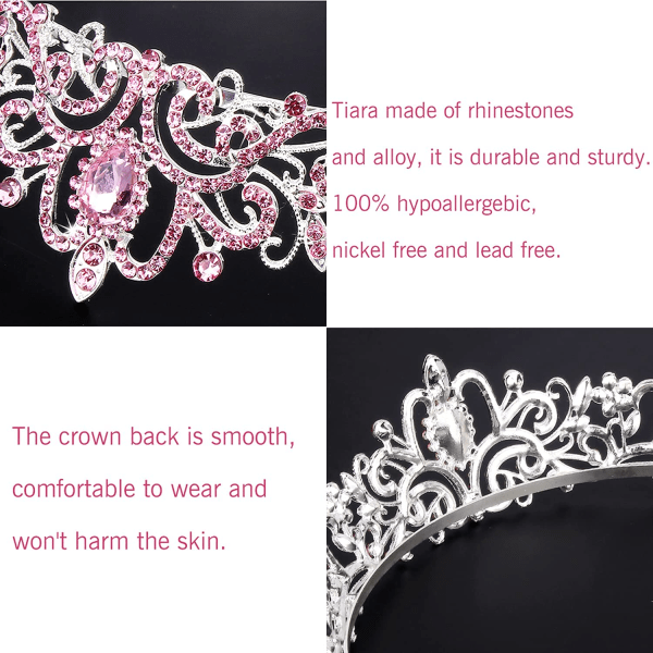 Silver Crystal Tiara Crowns Naisten Tytöille Prinsessa Elegant Cro