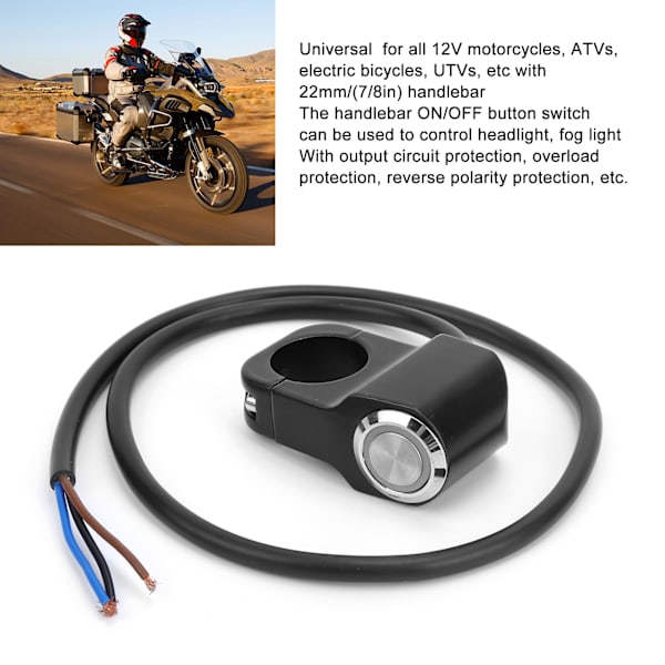 Styrehåndtak Bryter Trykknapp Med Lys Tilbakestillingslås Universal for Motorsykkel med 22mm Styre Rød Lys