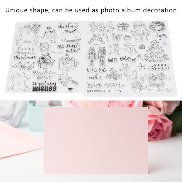 2 stk Klart Stempel Klart Avtrykk Stick Gjentatte Jul Mønster DIY Transparent Stempel for Håndverk Kort Dekorasjon