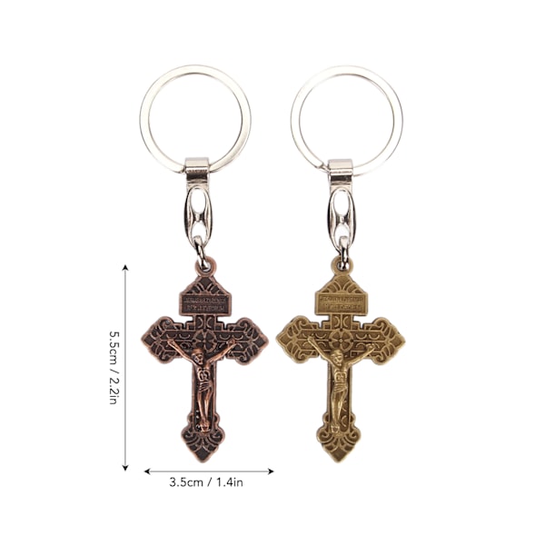 2 stk Kors Nøglering Elegant Legering Retro Jesus Religiøs Nøglering til Punge Rygsække Møntpunger Bilspejle