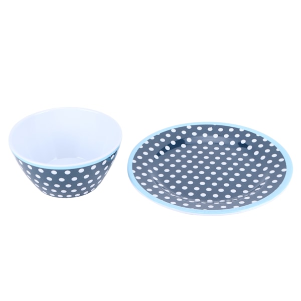 2 st/set Sallad Frukt Tallrik Skål Set Imitation Porslin Servis för Hem Restaurang Mörkblå Prick