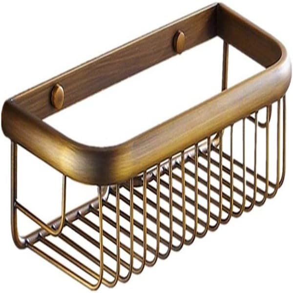 Solid Messing Baderomshylle, Plassbesparende Veggmontert Dusjorganiseringskurv For Baderom Kjøkken, Antikk Messingfinish, Solid Messingmateriale, 30 cm