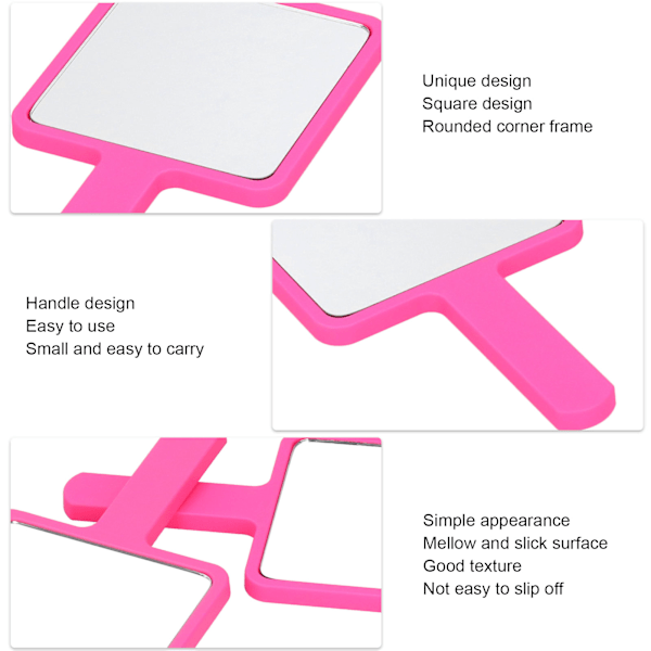 2 stk Håndholdt Makeup Spejl Bærbar Kvadratisk Sminke Spejl Kompakt Skønhed Kosmetik Værktøj Rose Rød