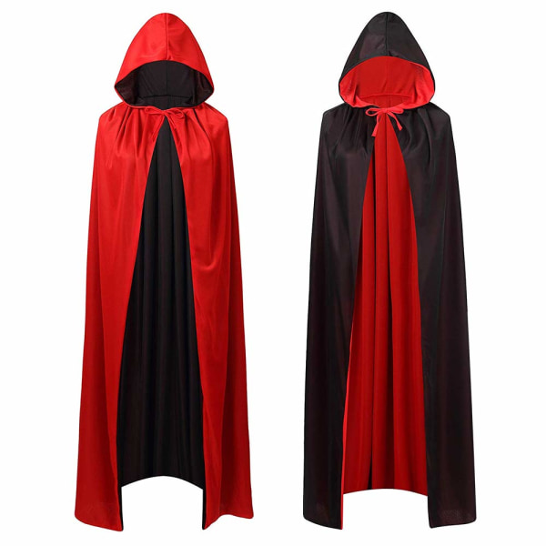Vampire Cape Hooded mantel Svart Röd Dubbelsidig för vuxna till Halloween