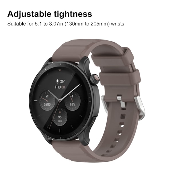 Silikonarmband Professionell Mjuk Snabbkoppling Smartwatch Rem Ersättningstillbehör Passar för Amazfit GTR 4 Brun