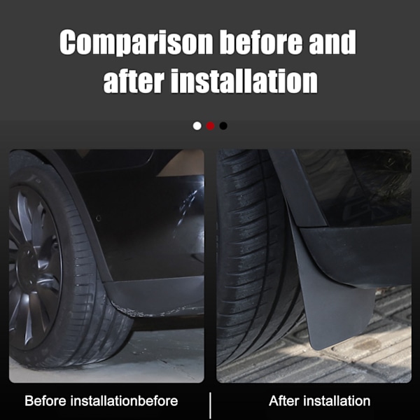 4 stk. Bil Mud Guards Foran Bakhjul Svart Mud Fender Erstatning for Tesla Model Y 2021‑2023