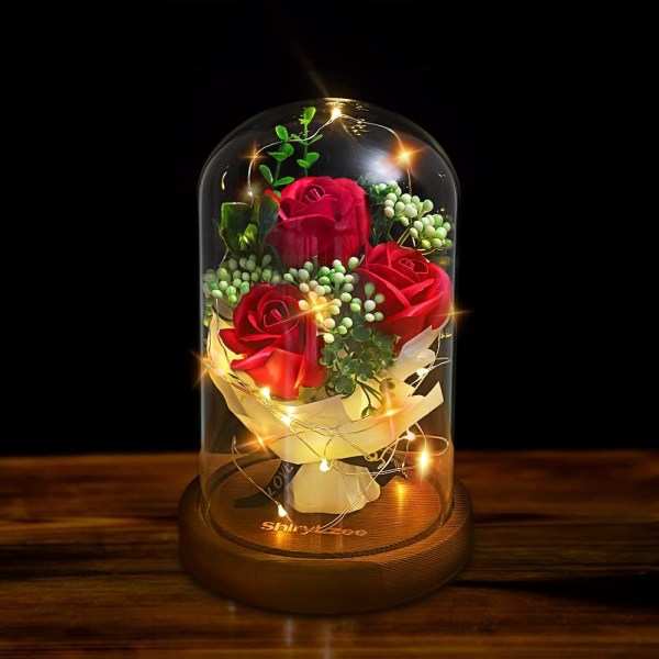 Ruusu lasissa Eternal Rose Glass Light Rose LED-valolla