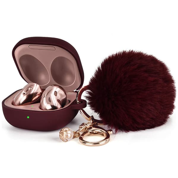 Søtt silikondeksel med pompon-nøkkelring til Galaxy Buds Live/Buds Pro (Vinrød)