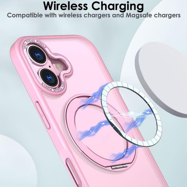 360° roterbart magnetisk ringtelefondeksel til iPhone 16, støtsikkert beskyttelsesdeksel (rosa) Pink iPhone 16