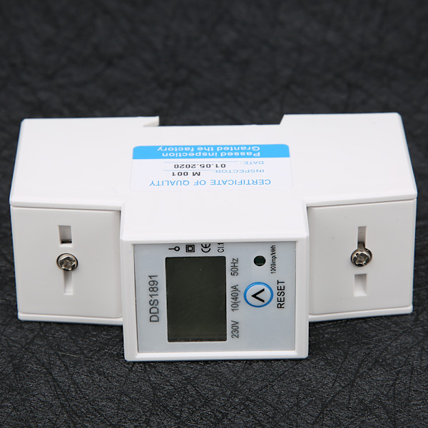 Enfasig DIN-skena Energimätare Elström 50Hz LCD Bakgrundsbelysning Display 10(40) A
