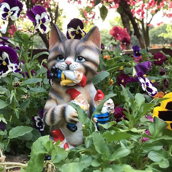 Rampete kattehagegnomstatuefigur - Beste kunstdekor for