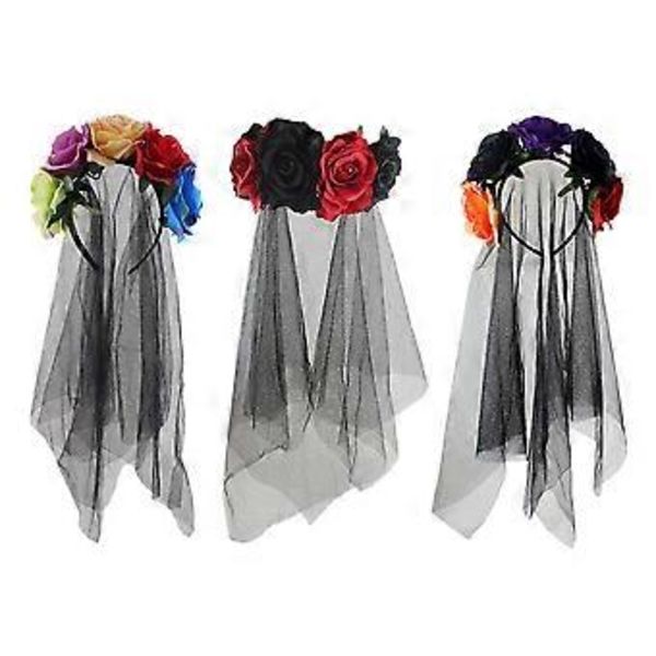 3 stk. Roseblomstslør Hodebånd Halloween Hodeplagg Simulering Rose Hodebånd