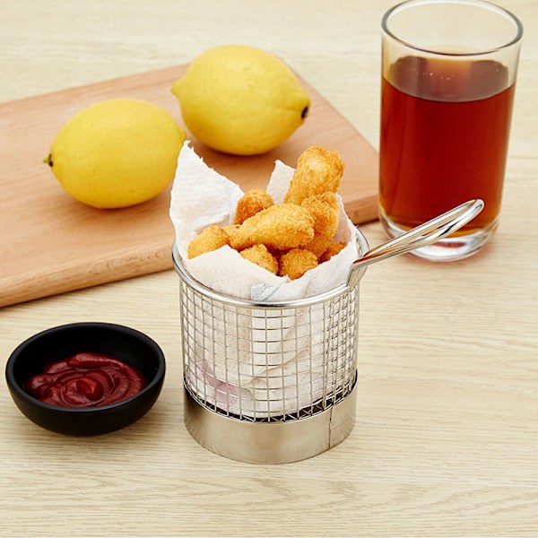 Flexibel Design Frityrkorg för Pommes Frites, Rostfritt Stål Långt Korgskaft För Multifunktionell Fritering i Hemmakök, Mjölktebutik, Bar, Kafé