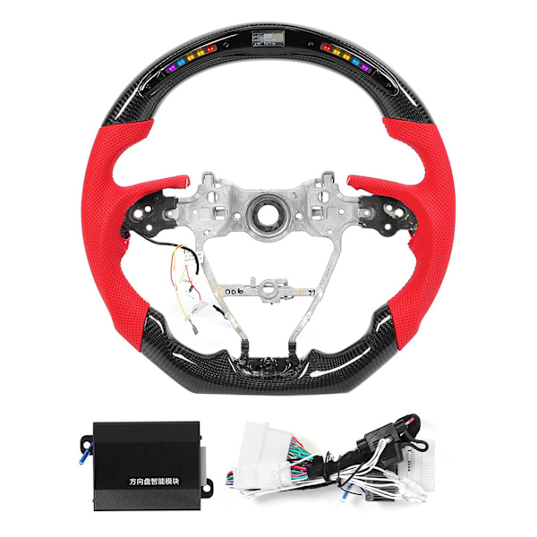 LED Performance Kolfiber Race Display Rattstyre Perforerat Läder Med Röd Sömmar Passar för Toyota Camry/Corolla/RAV4/Avalon 2018‑2020