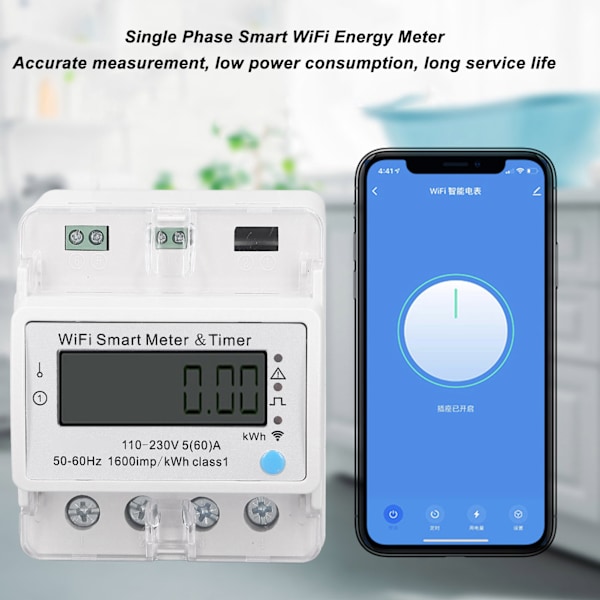 Smart Energimätare DIN-skena Digital Display Elmätare WiFi Smart Energiövervakningsbrytare AC 110‑