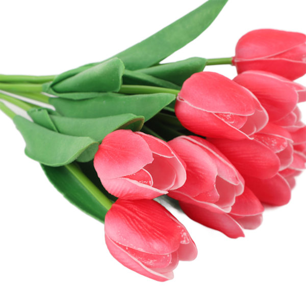 10 st Konstgjorda Tulpanblommor Hög Simulering Blomdekor för Vardagsrum Matbord Röd