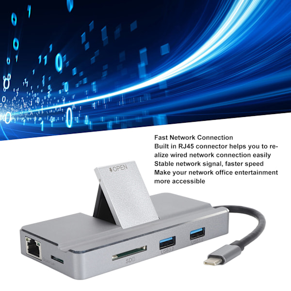 8-i-1 USB C Hub Typ C till 4K HD Multimedia Interface RJ45 USB3.0 USB2.0 PD Lagringskortplats MicroStorage-kortplats USB C Hub-adapter