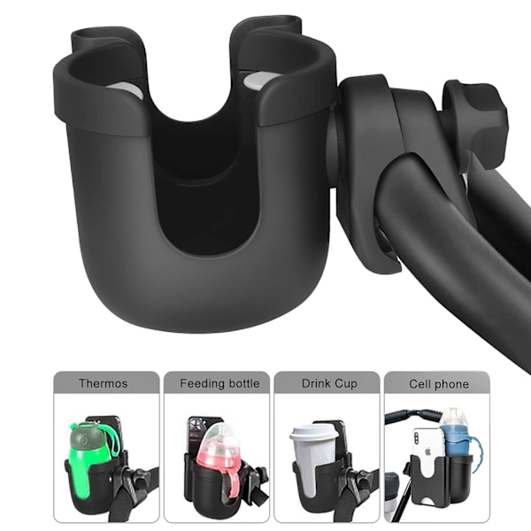 Beverage Buddy för Babyutrustning, Cykel, Rollator, Universal Dryckeshållare, Mobil Gadget-ficka, 360° Roterande Kopphållare för Barnvagnar, Cyklar