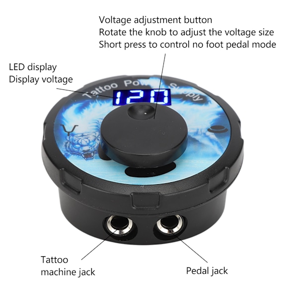 Tatuageffekt 3‑12V Justerbar LED-display Blå Digital Tatuageffekt 100‑240V EU-kontakt