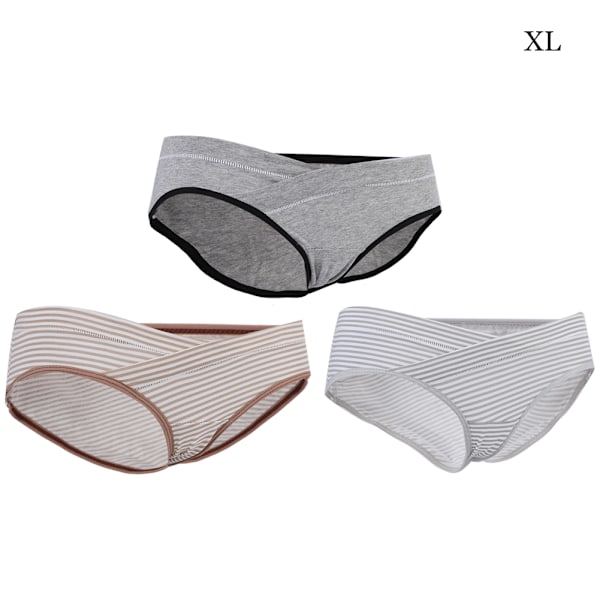 3 stk Gravide Kvinner Lav Midje Underbukser Graviditet Undertøy Mage Løft Bomulls Truser Truser (Grå Grå Stripe Brun Stripe XL)