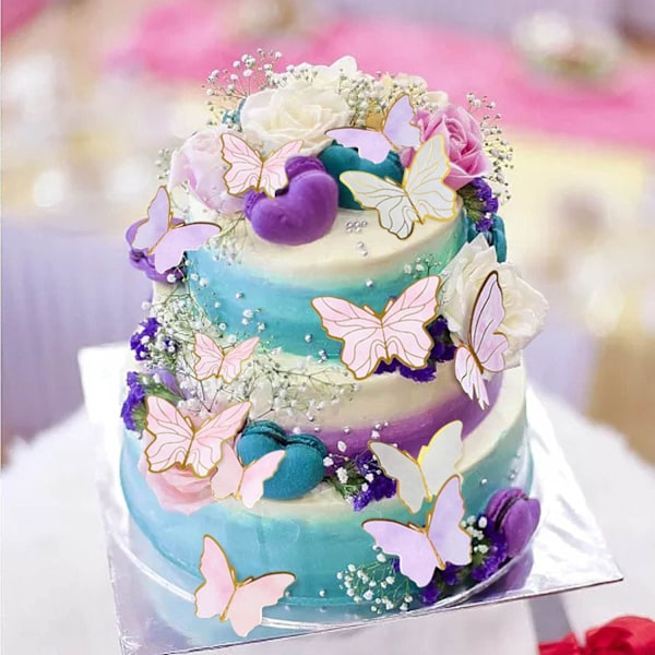 Grattis på födelsedagen Tårtdekoration, 3D Fjärils Cupcake Topper, Livfull Blandad Storlek, Säkert Giftfritt Material, Perfekta Festdekorationer, Livlig 3D-effekt,