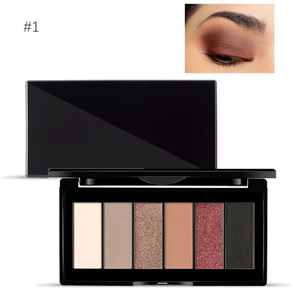 6 Farver Vandfast Langvarig Mat Glitter Øjenskyggepulver Palette (1#)
