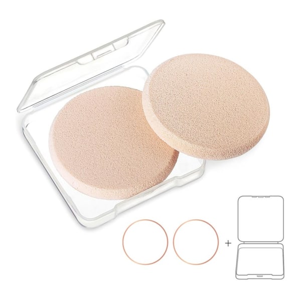 2 kpl pyöreitä meikkisieniä, 1 case, Beauty Face Primer Compact Powder Puff, Blender -sienen vaihto kosmeettiseen virheettömään meikkivoideeseen,