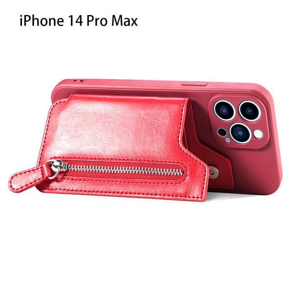 Plånboksfodral, med kortfack PU-läder Ställ Magnetlås Stötsäkert skydd för iP-14 Pro Max red