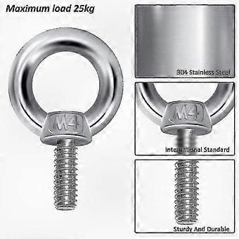 M4 Öglebultar - 304 Rostfritt Stål Lyftöglor (12-pack)