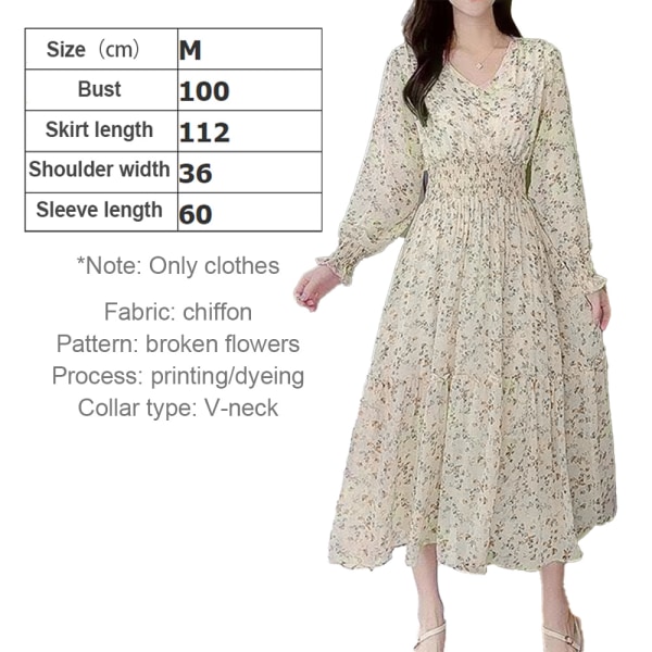 Långärmad blommig klänning V-hals Casual långa klänningar Festklänning