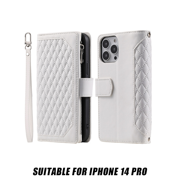 Plånboksfodral för iPhone 14 Pro - Vit Plug-in Flip-lock Läder Telefonskal